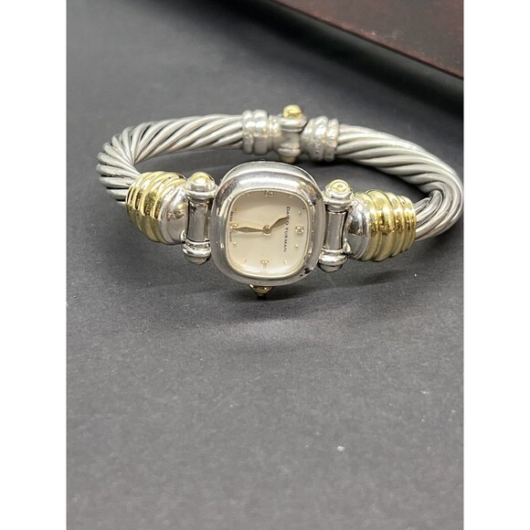 David Yurman Vintage 18k Gold Sterling MOP Rare Stick Dial Diamond Bangle Watch - Picture 15 of 16